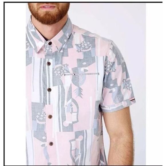 7Diamonds Men's Short Sleeve Button Front Printed Aztec Collared Shirt M - Picture 1 of 10